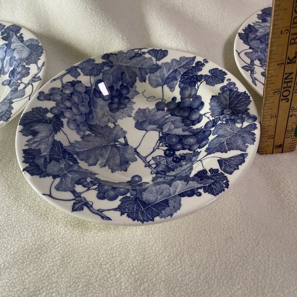 4 Rim Soup Bowl Windsor Browne WIB5 Quadrifoglio Italy Blue Grape Leaves Vines - Picture 5 of 5